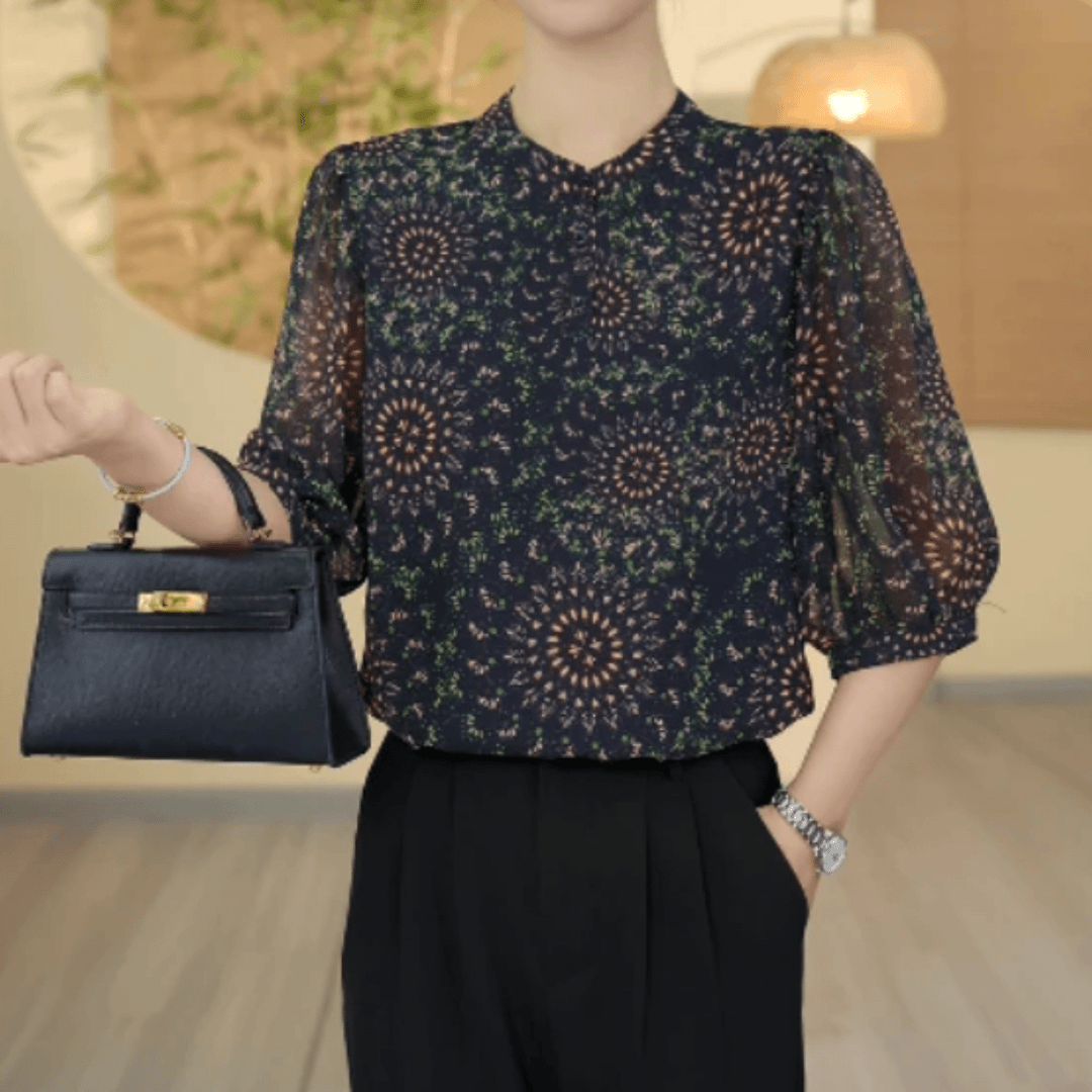 2024新款圆领衬衫时髦洋气女小衫中式五分袖上衣