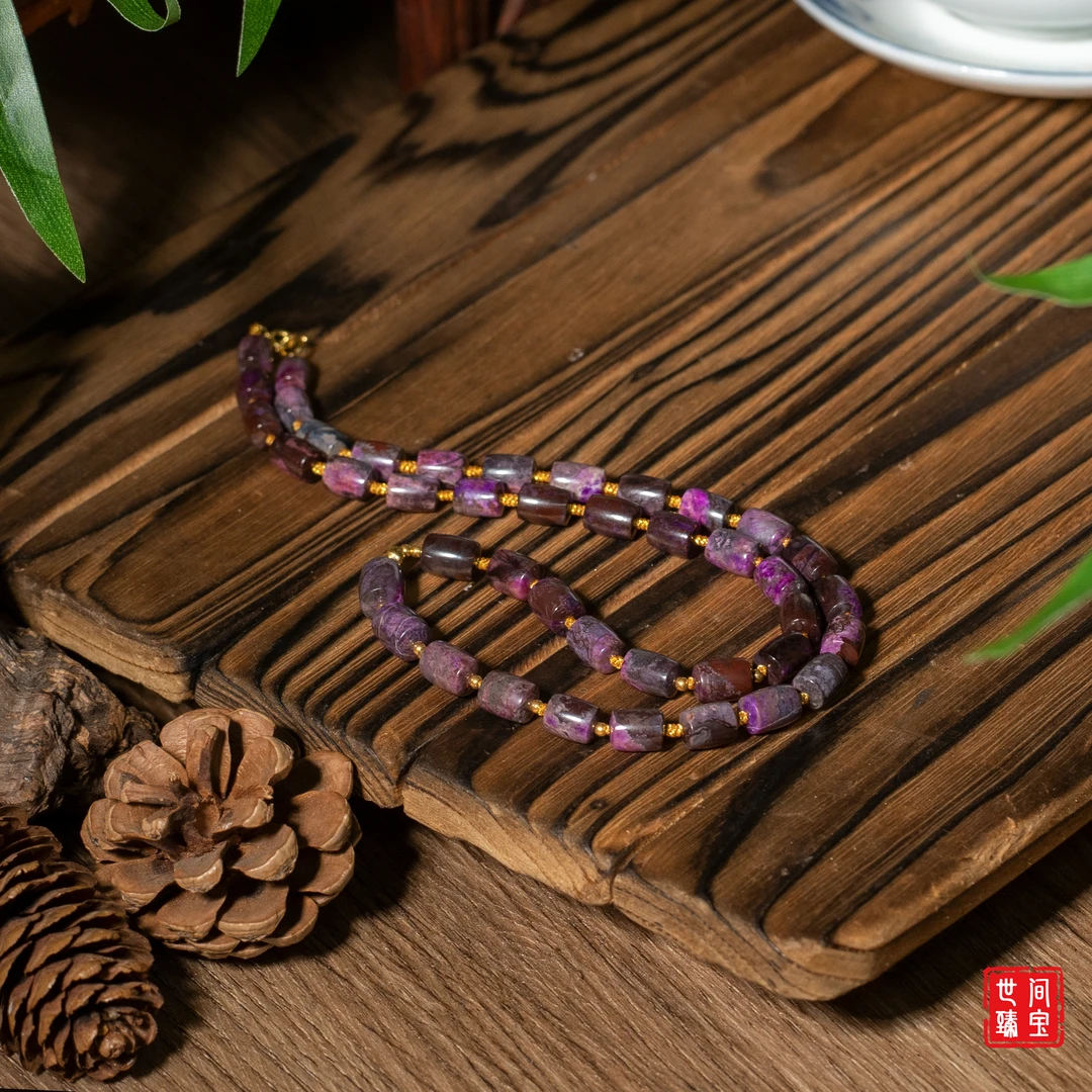 世间臻宝-朵儿丨18K金老矿桃红舒俱来桶珠项链/45cm/多样性/P2647