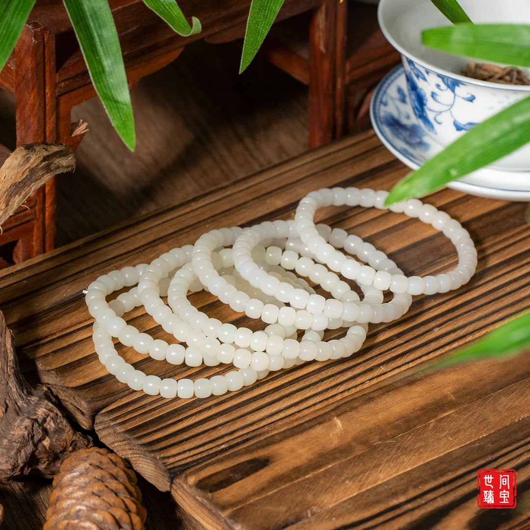 世间臻宝-阳春白雪丨高阶米达羊脂玉手串/多样性发一条/P2252/104