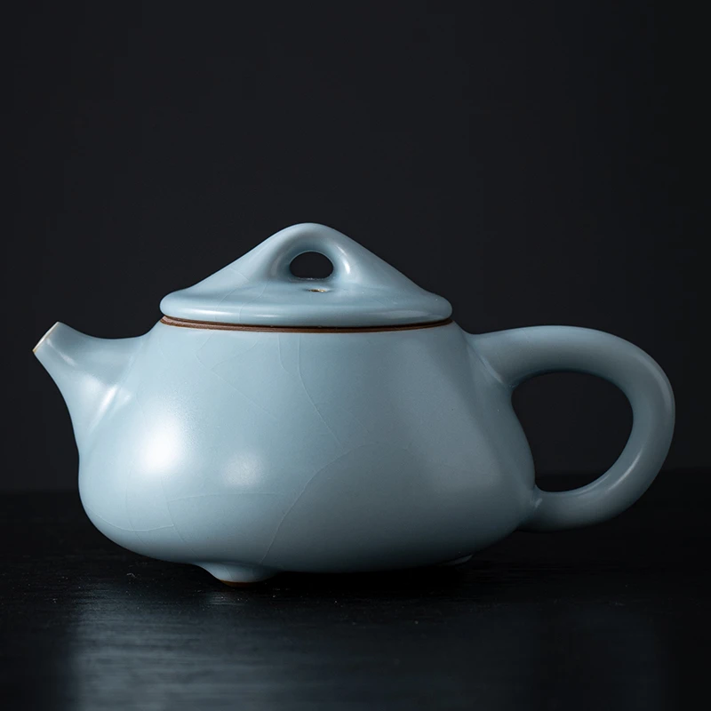 岩泥堂天青汝窑天蓝色茶杯陶瓷纯手工主人杯复古中式汝瓷石瓢壶