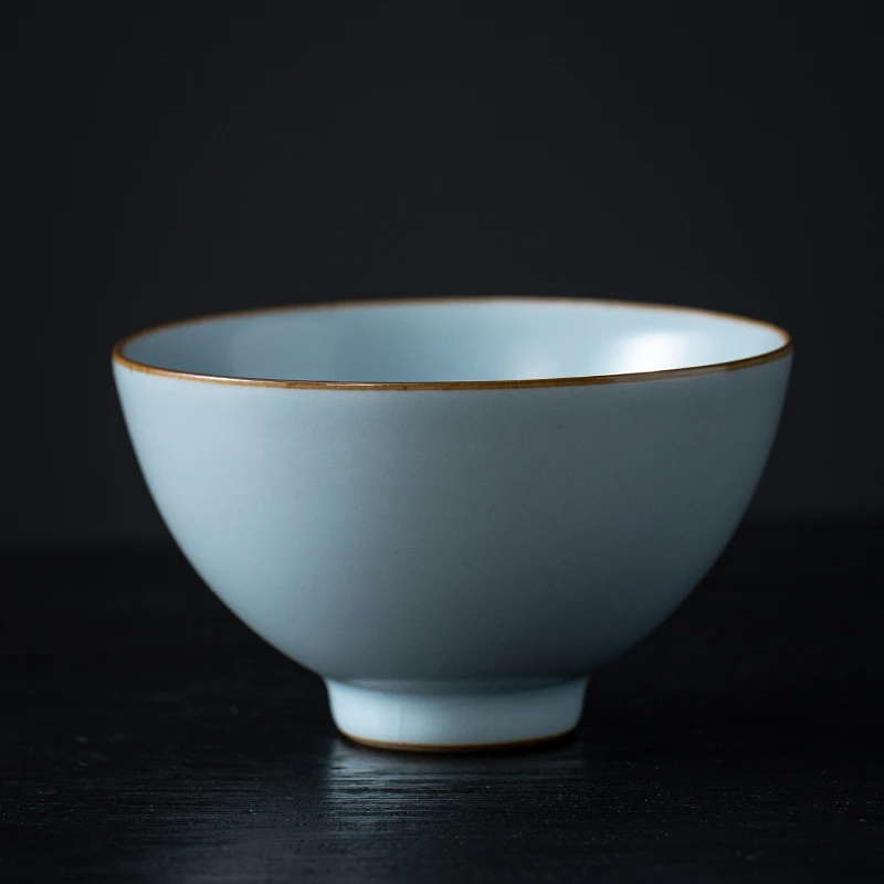 岩泥堂天青汝窑天蓝色茶杯陶瓷手工主人杯复古中式汝瓷碗杯鸡心杯