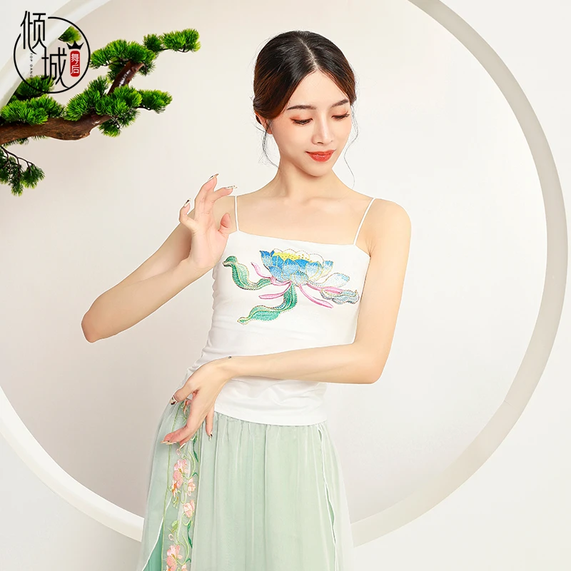 倾城舞后古典舞练功服内搭吊带 带胸垫免穿文胸印花背心打底上衣