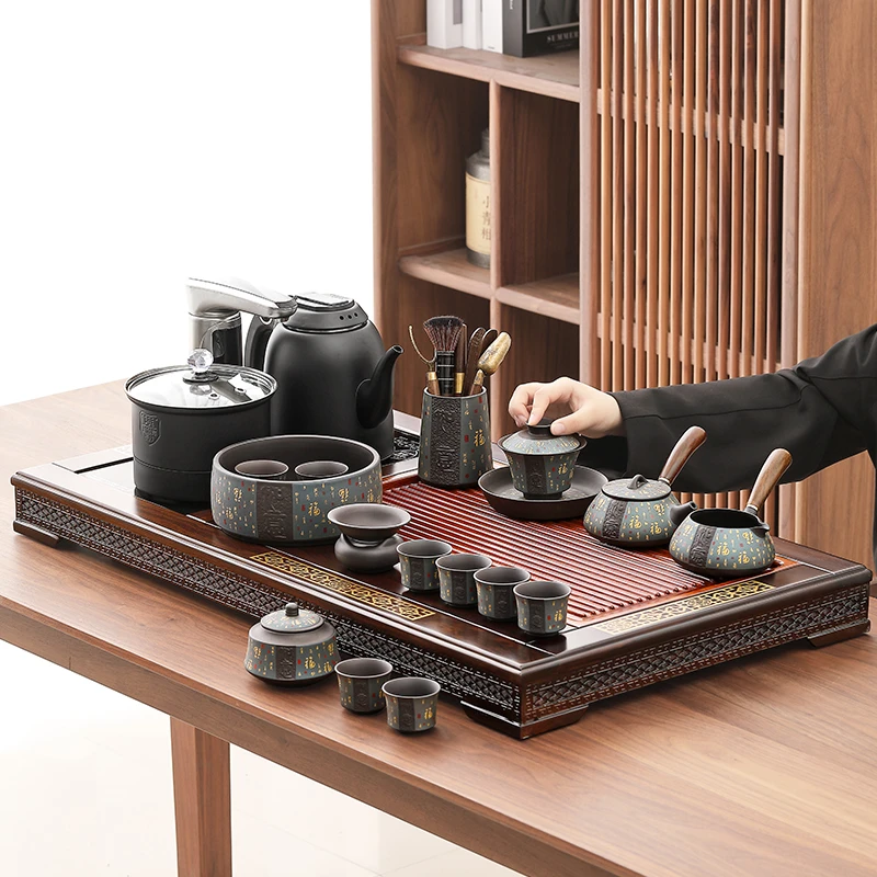 煌山高端黑檀实木茶盘茶具套装2025新款家用紫砂泡茶具茶台一整套