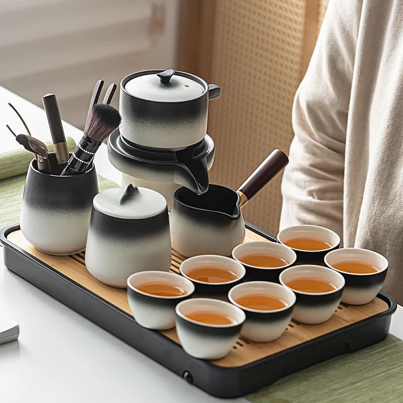 煌山粗陶自动茶具套装懒人泡茶神器家用简易茶壶茶杯茶盘办公喝茶
