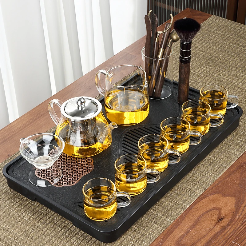 煌山耐高温玻璃功夫茶具套装办公客厅泡茶壶干泡盘小套简约小茶台