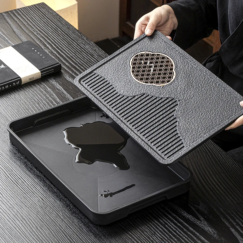 煌山茶盘家用茶具托盘小型储水干泡盘托盘储水排水式办公简约茶台