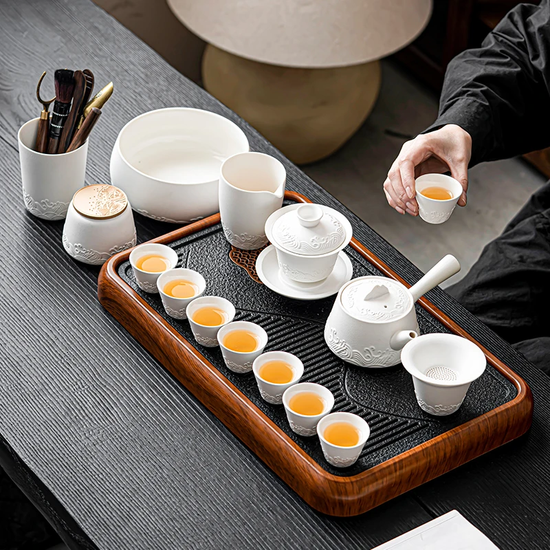 煌山陶瓷盖碗泡茶功夫茶具整套家用客厅高档会客茶壶茶杯茶盘小套