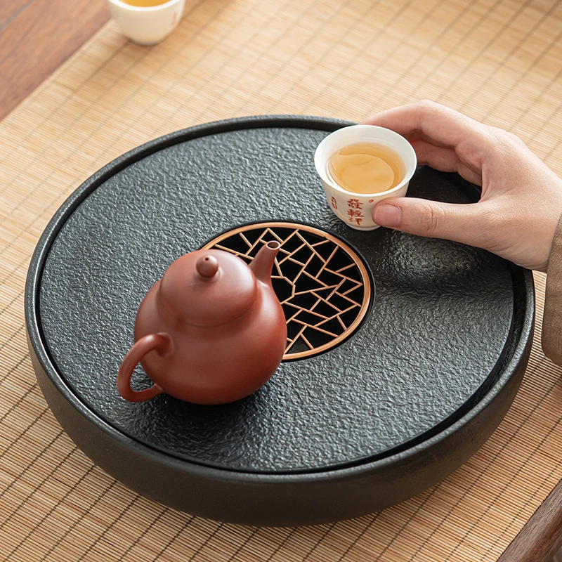 煌山茶盘乌金瓷石干泡盘小型功夫茶托盘储水排水茶台轻奢现代茶海