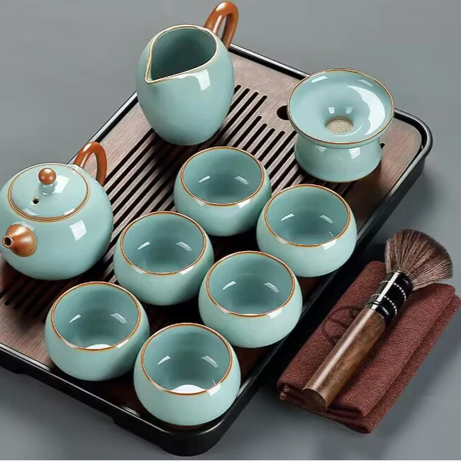 煌山汝窑功夫茶具套装家用泡茶全套高档陶瓷茶杯盖碗整套网红爆款