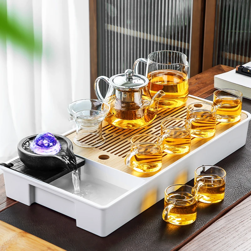 煌山玻璃茶具套装家用透明简约茶盘轻奢功夫茶杯泡茶壶办公室喝茶