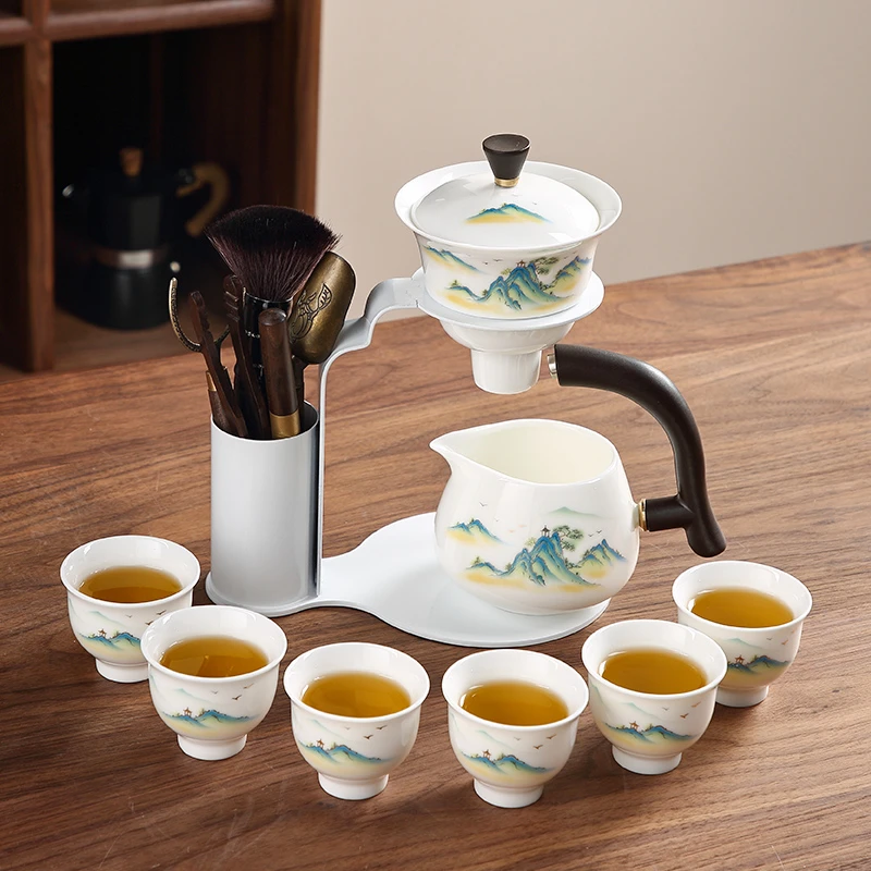 煌山自动功夫茶具2025新款家用千里江山懒人泡茶神器轻奢高端泡茶