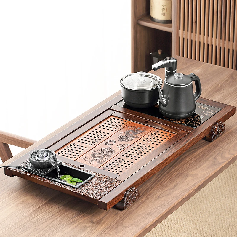 煌山高端黑檀木实木茶盘烧水壶全自动一体商务茶台家用功夫茶托盘
