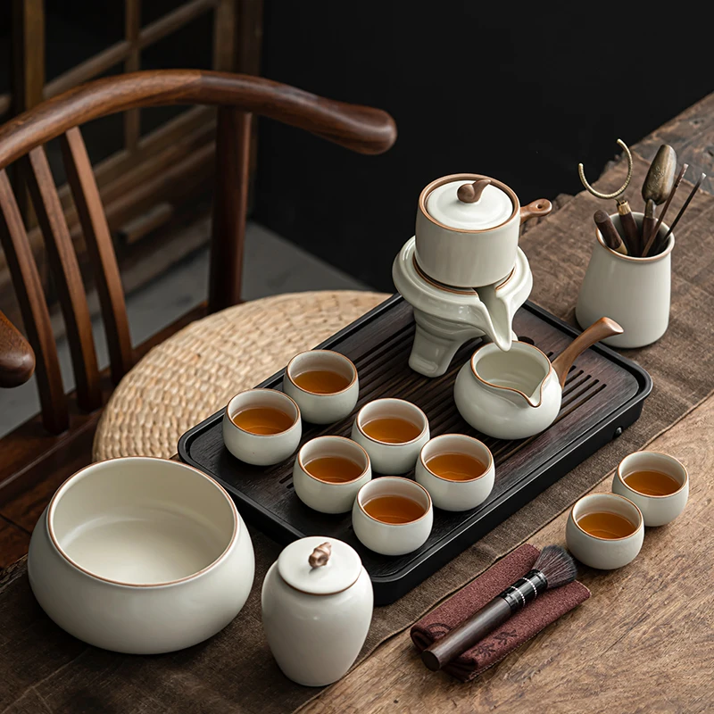 煌山米黄汝窑功夫茶具套装家用轻奢懒人泡茶神器喝茶新款日式陶瓷