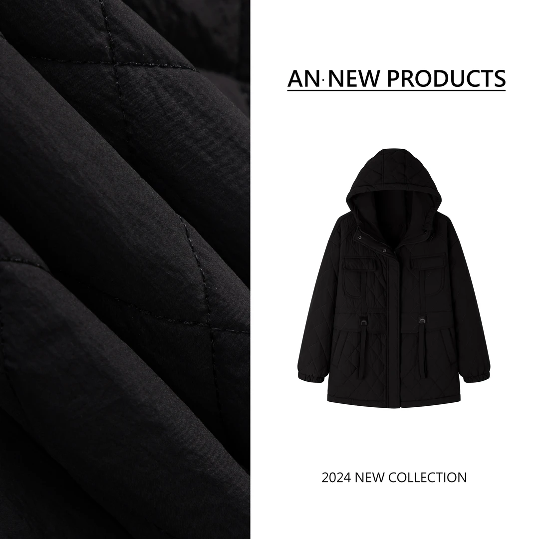 【博主私服】B10668秋冬新款时尚宽松设计感下摆抽绳夹棉连帽外套