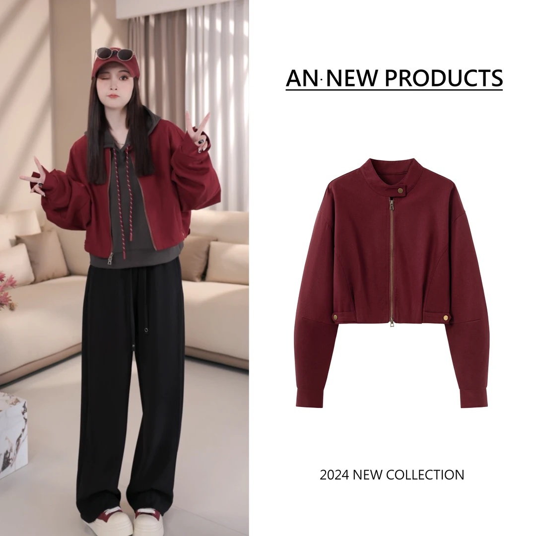 【挪威棕奶酪】B8172秋季新款美式复古酷酷立领小个子棒球服外套