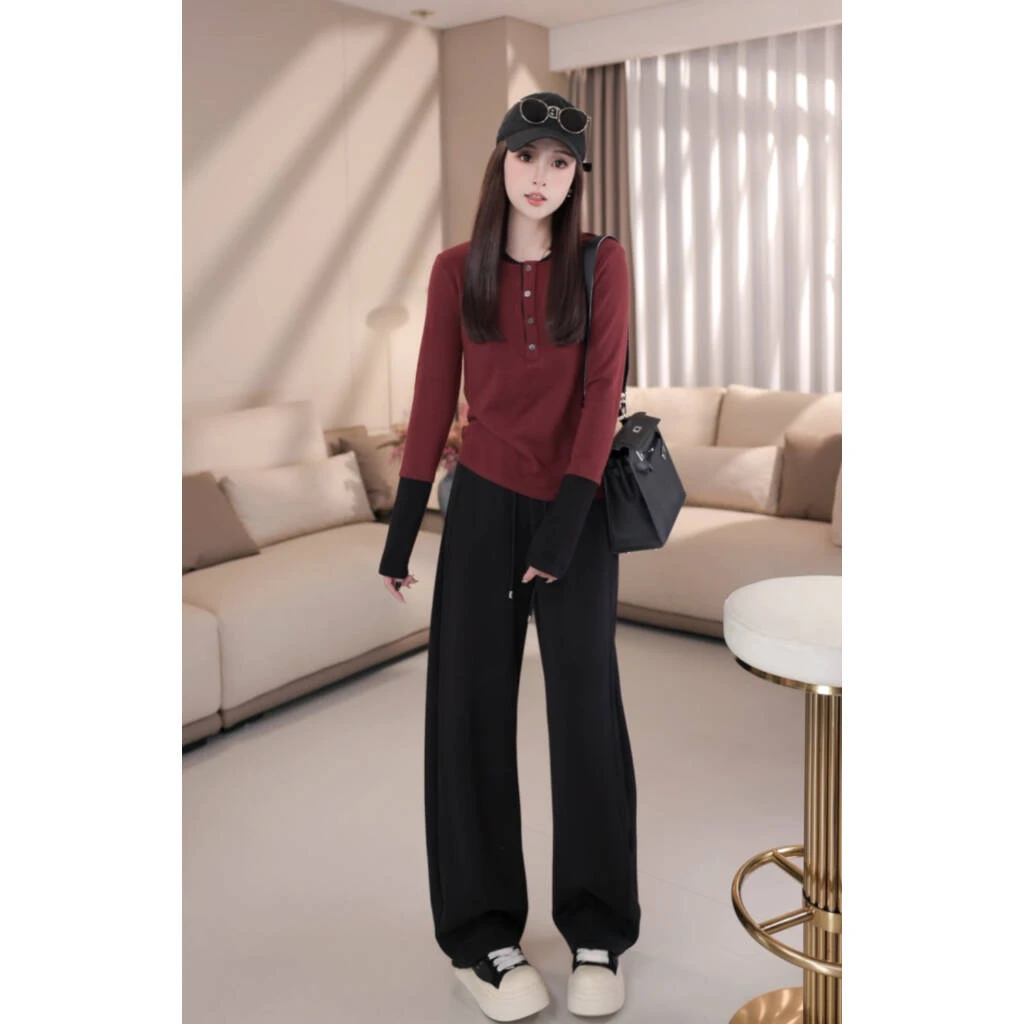 【微熏心事】B90014秋季新款时尚小众设计拼色袖洋气长袖打底上衣