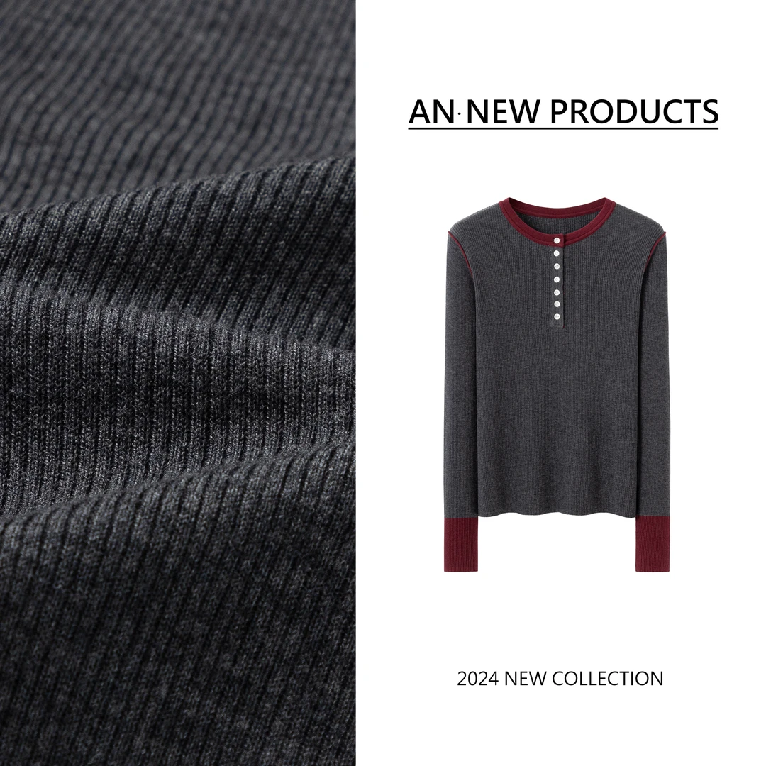 【秋日进阶款】B90099秋季新款宽松时尚小众设计拼色针织打底上衣