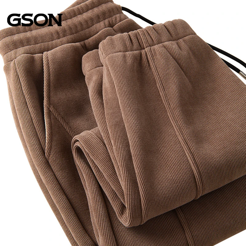 森馬集团旗下GSON韩系简约裤子男冬天2023新款肌肤感加绒厚长裤男