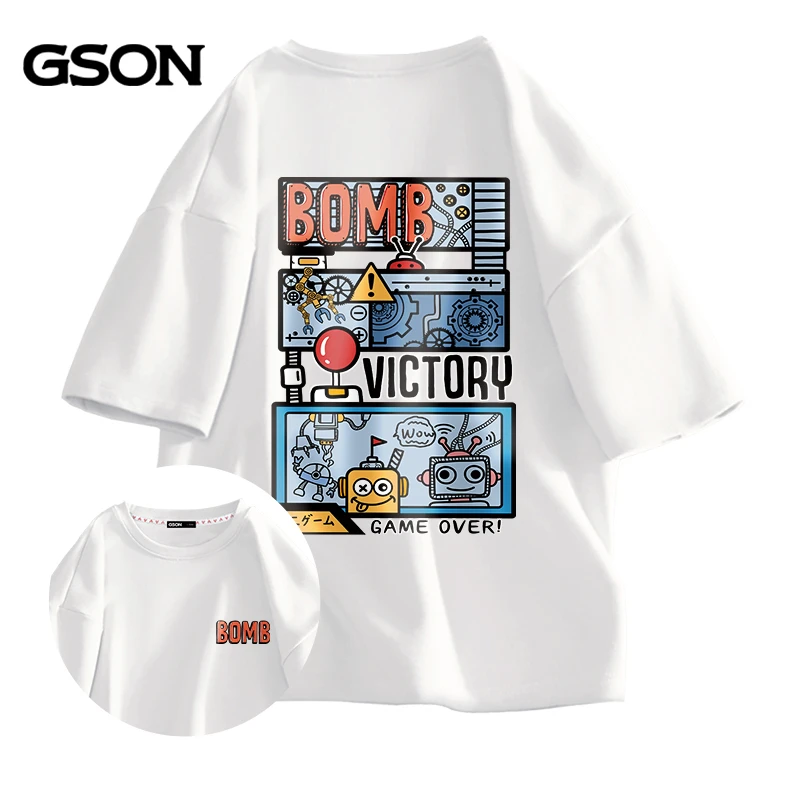 GSON大码夏款男士休闲纯棉短袖T恤卡通字母学生日常潮流痞帅男装