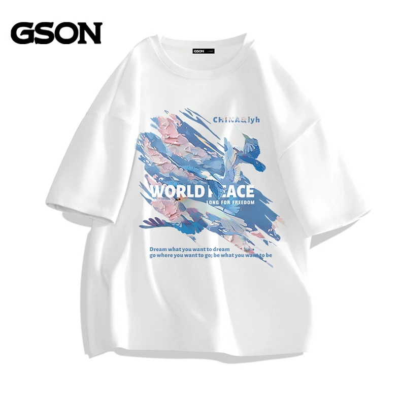 GSON百搭时尚半袖hiphop风格T恤男士短袖夏季纯棉设计感痞帅男装