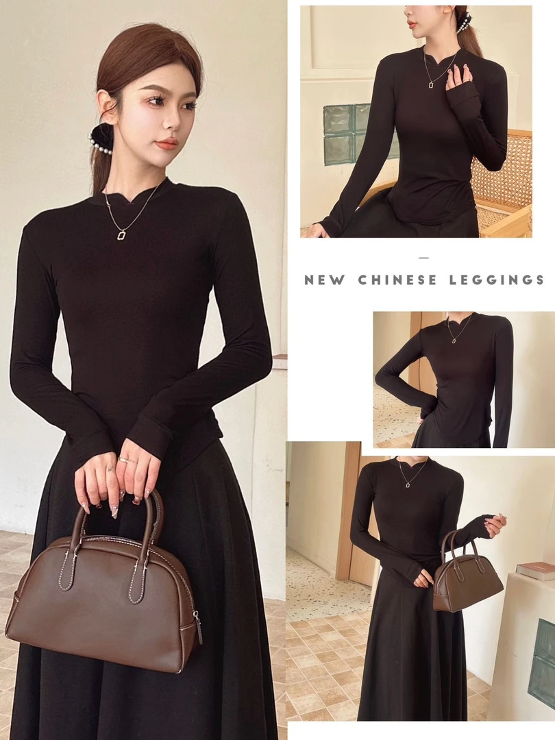 Ayoom知己-国潮新中式打底衫春秋修身纯欲风立领打底衫ins