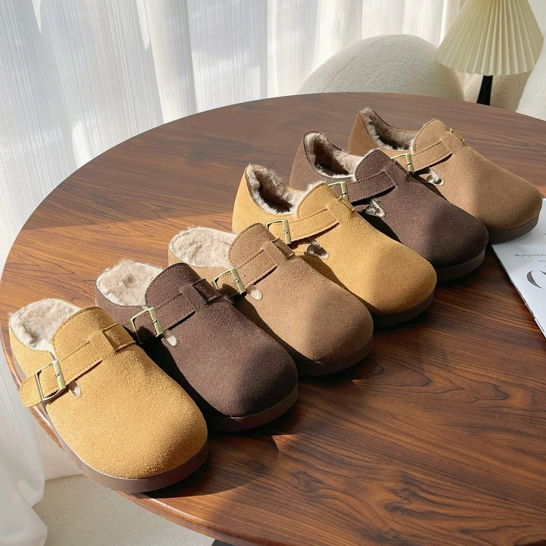 XGXC冬季百搭勃肯鞋懒人加绒平底保暖女鞋毛毛鞋【小雨推荐】