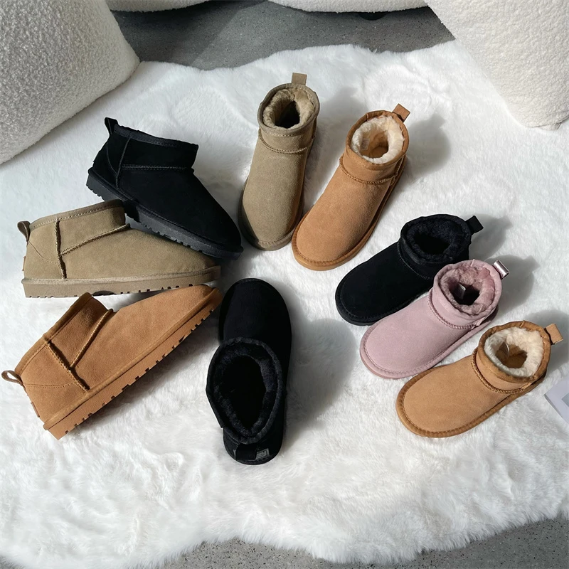 XGXC明星同款秋冬真皮雪地靴百搭加绒加厚亲子款短筒靴