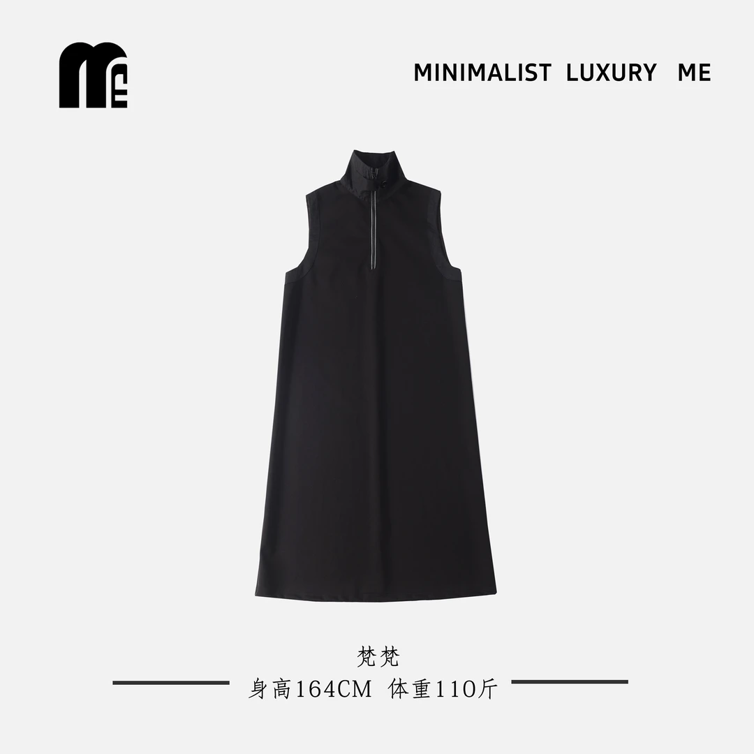M&E【魅力磁场】人棉！秋季无袖半拉链时尚高领连衣裙女款Q6530（2）