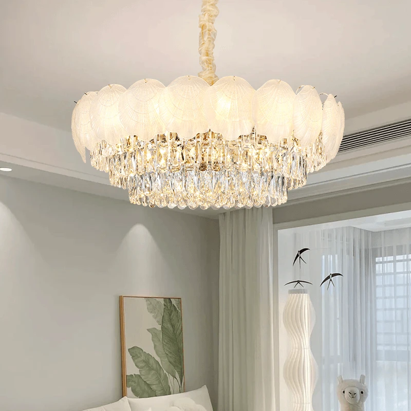 客厅吊灯2024新款轻奢简约奶油风水晶吊灯卧室餐厅设计师法式灯具