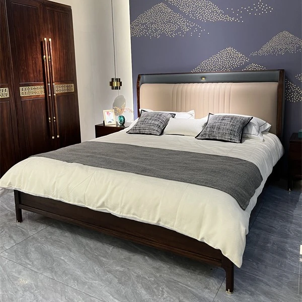 禾运 新中式 1-1013# 乌金木 卧室软靠大床主卧双人床 尺寸：1.8米