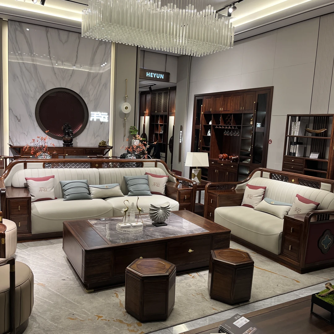 禾运新中式1-2020乌金木别墅沙发大平层客厅套系真皮沙发实木沙发