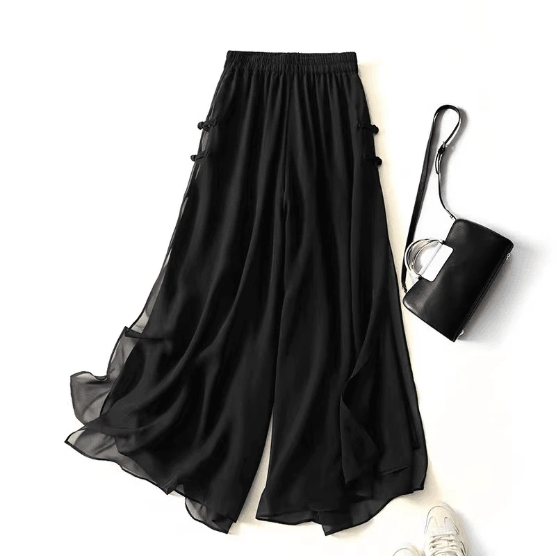 雪纺裤阔腿裤女裤裙2025夏季白色垂感飘逸休闲裤九分裤高腰裙裤子