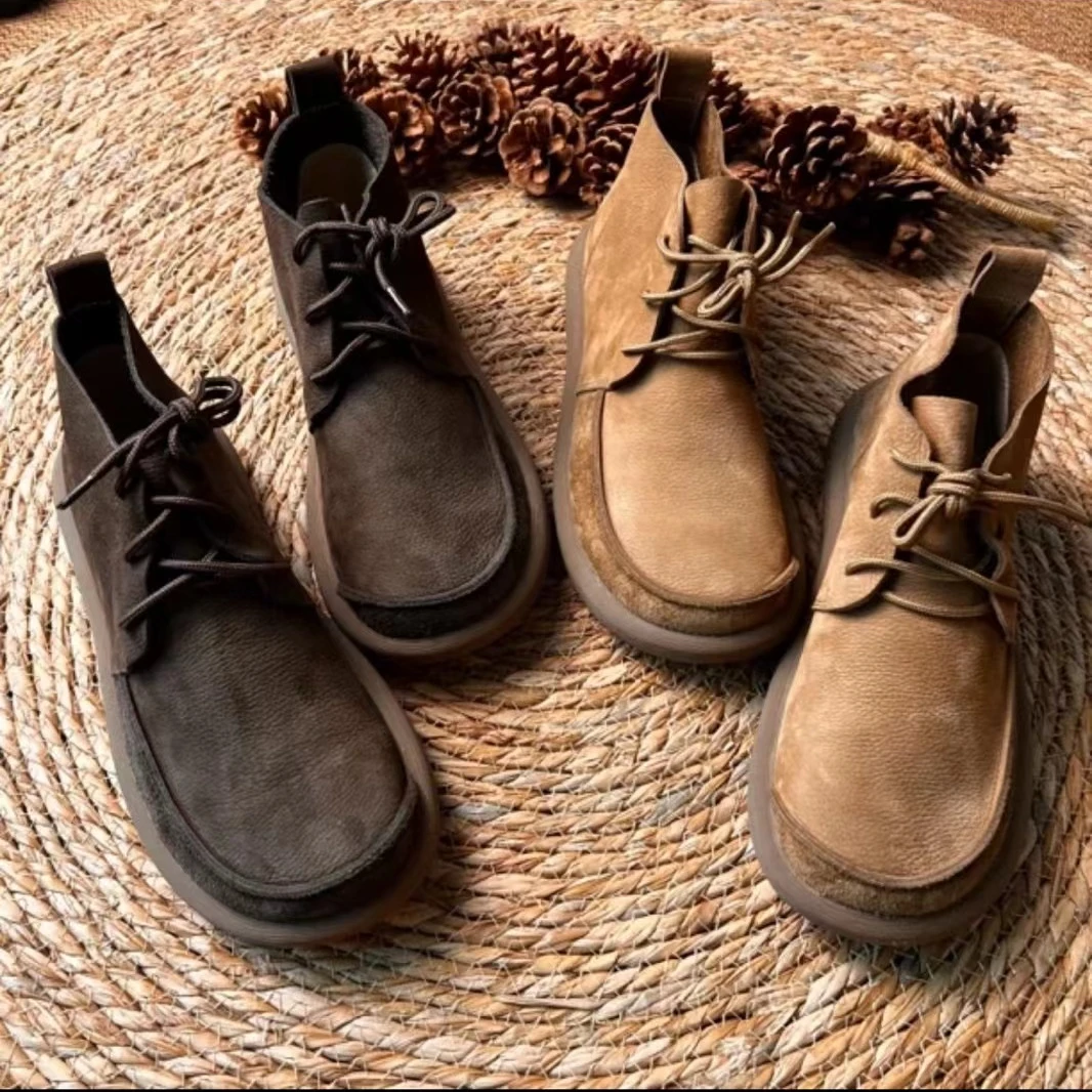 2024秋冬新款男士真皮复古马丁靴系带休闲鞋软底软面短靴