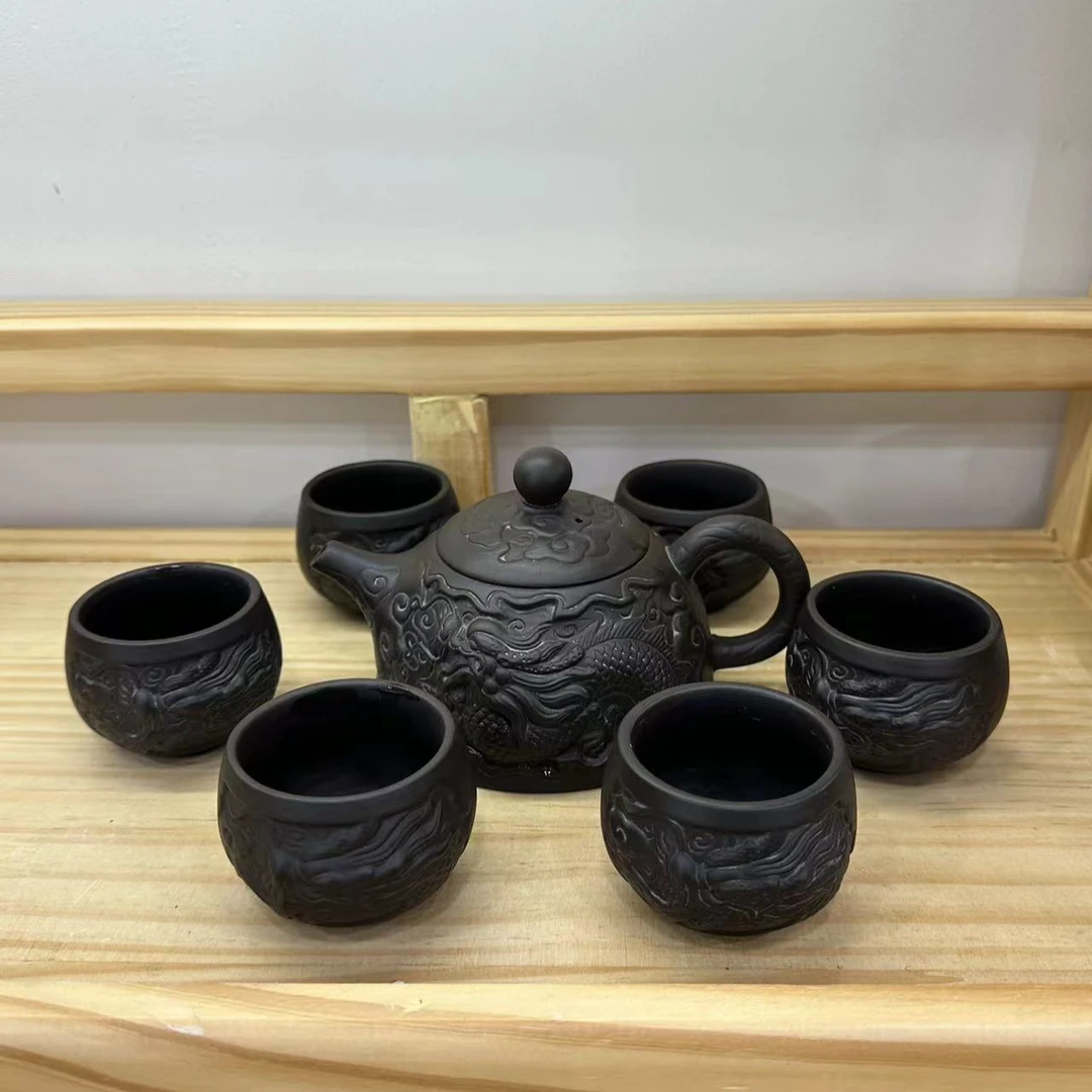 紫砂祥龙大石瓢一壶配六杯（不带礼盒）