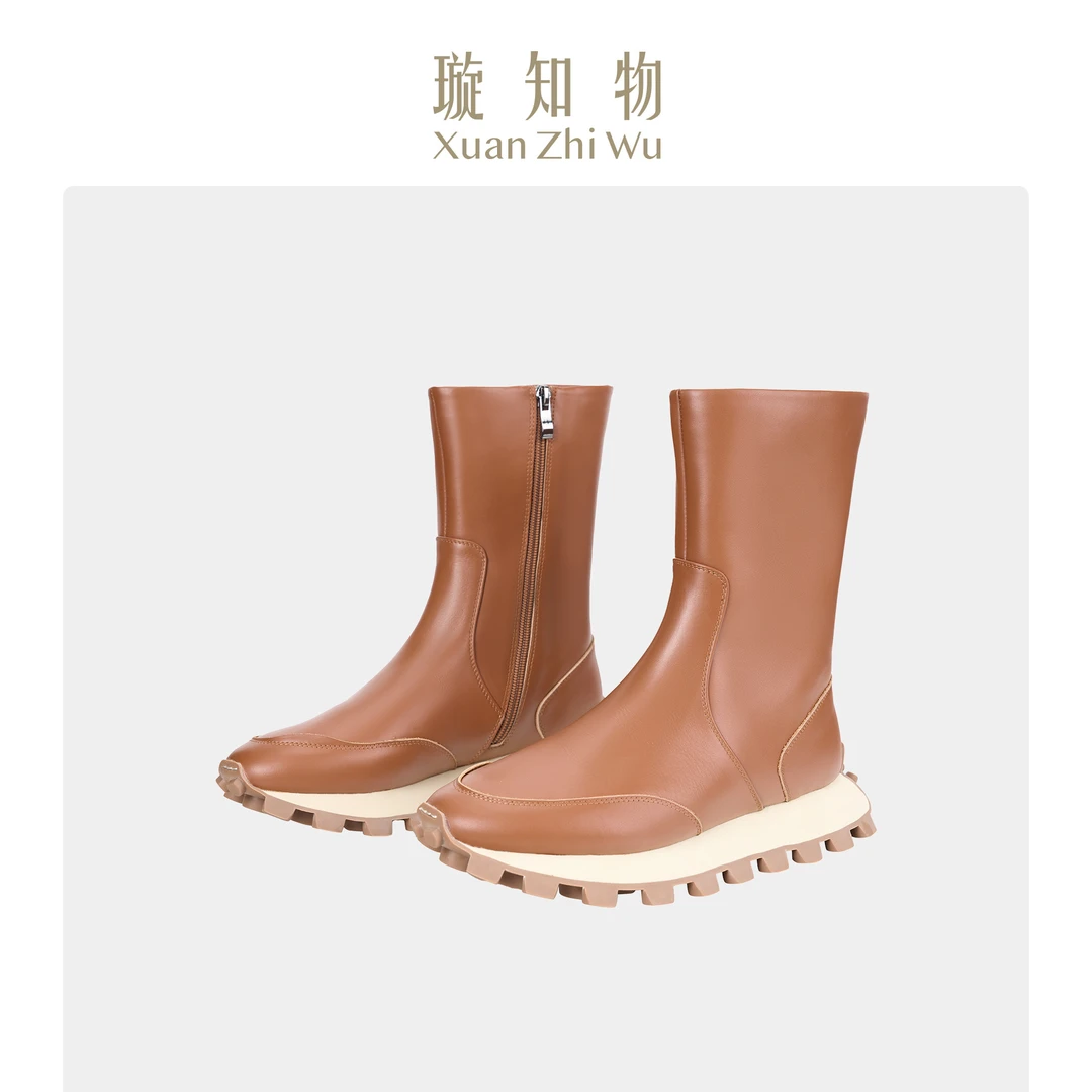 璇知物【Xuan】巷尾青苔短靴.王璇原创设计头层柔软皮靴小牛