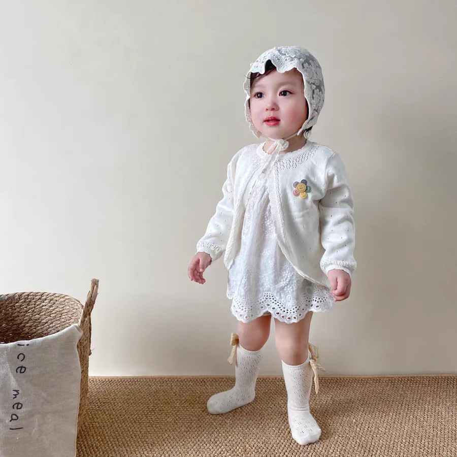女童冰丝针织开衫薄款婴儿空调衫新生宝宝开衫春秋公主洋气小外套