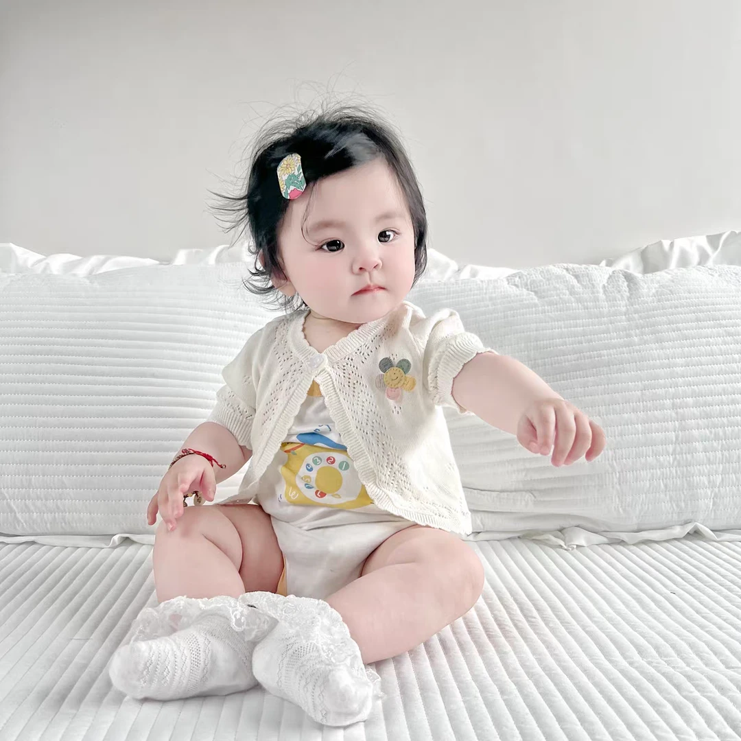 儿童披肩外搭夏季薄款女童空调衫宝宝针织开衫短袖外套小女孩毛衣