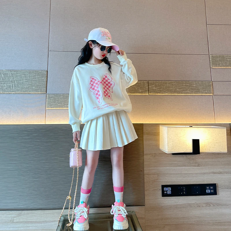 jk套装女童春款2025新款儿童女秋装白色裙子女大童春季洋气百褶裙