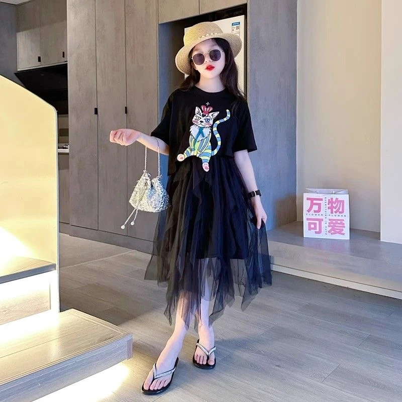 儿童裙子女夏季2024新款女童黑色吊带连衣裙套装夏装公主裙子洋气