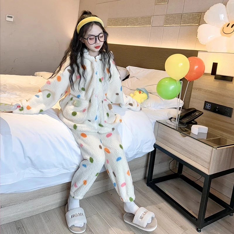 女童睡衣冬季2024新款儿童冬装保暖家居服女孩大童秋冬款加厚套装