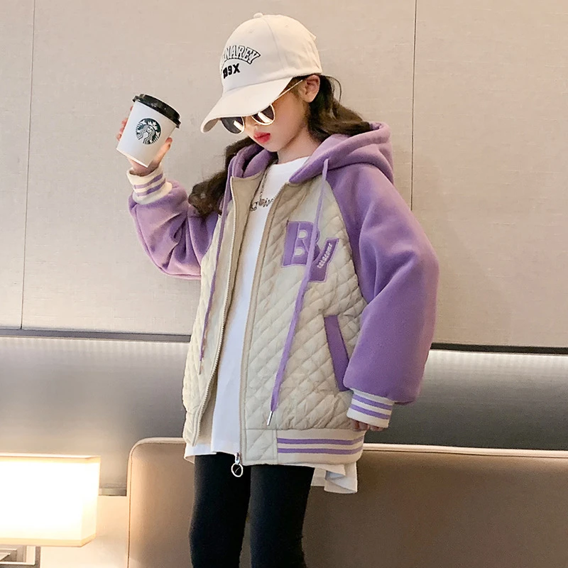 女童秋装外套2023新款洋气大童春秋冬款加绒加厚棒球服儿童装衣服
