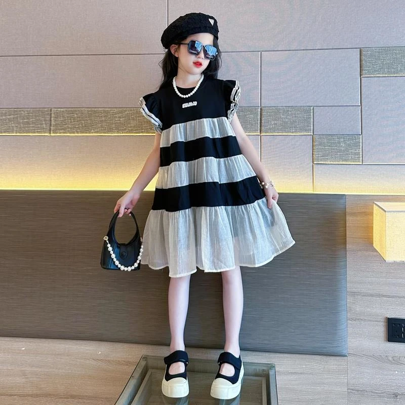 女童裙子夏季2024新款儿童高级感网红夏装大童女孩洋气时髦连衣裙