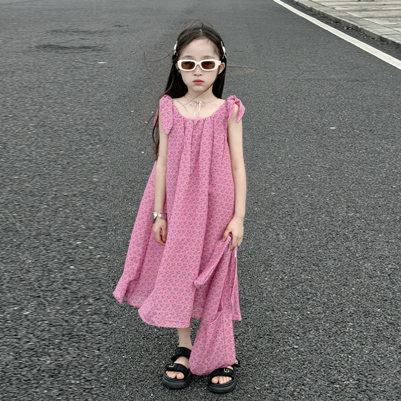 儿童连衣裙夏季2025新款女孩韩系吊带裙大童显瘦高级感沙滩裙童装