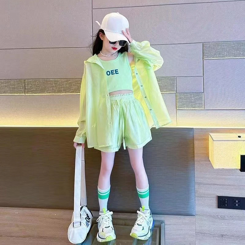 女童防晒服套装夏季2025新款网红大童女装洋气时髦炸街儿童装夏装