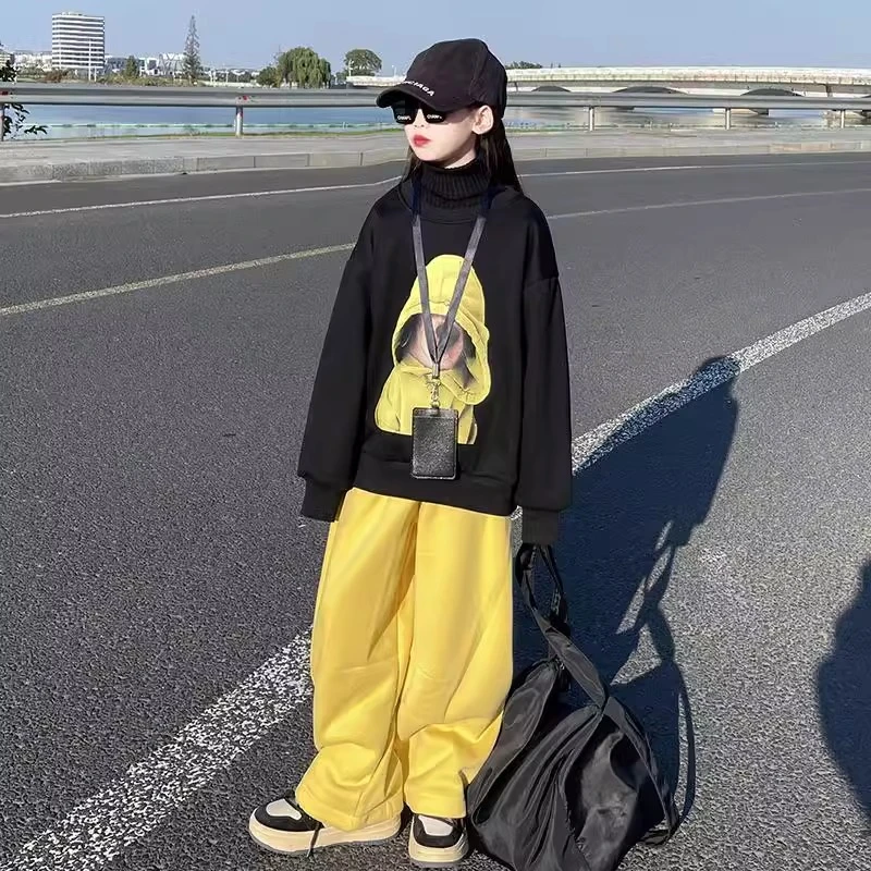 女童加绒套装秋冬装2024新款儿童洋气女孩冬季韩版休闲卫衣两件套