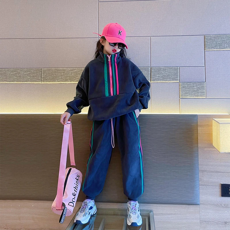 女童秋冬套装2023新款童装女孩运动衣服春秋儿童加绒洋气两件套秋
