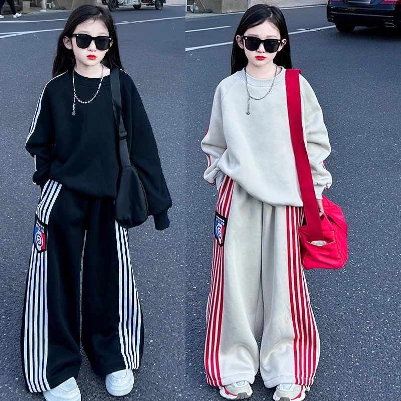 女童秋冬装运动套装2025冬季新款儿童女大童加厚加绒卫衣两件套潮