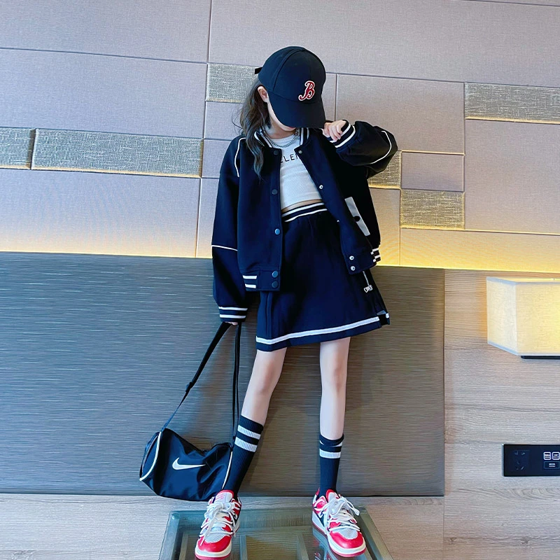 女童JK套装春装儿童百搭棒球服女大童洋气春秋时髦两件套套装裙潮