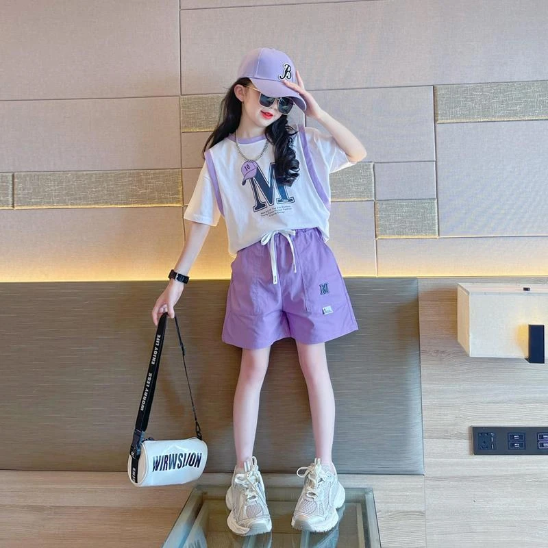 女童套装夏款2024新款儿童洋气时髦短袖运动童装大童夏季运动夏装