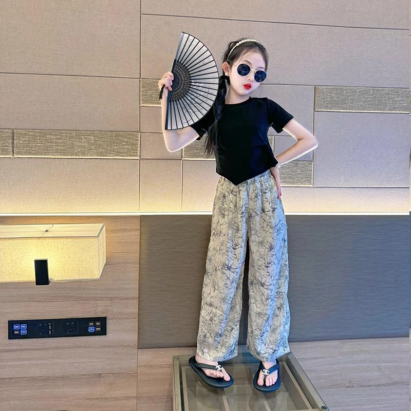 女童国风裤子套装夏款2025新款女大童短袖t恤儿童新中式夏装裤子
